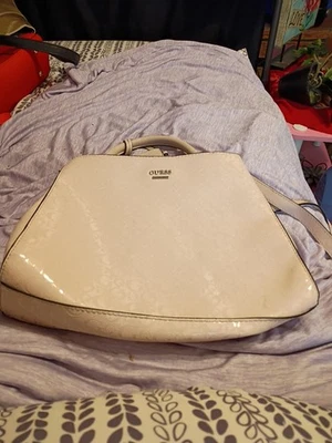 GUESS Beige Patent Leather Satchel Bag - Image 1 of 4