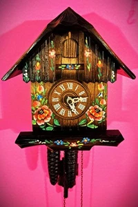 Spring Time Hand Painted Flowers Chalet 1 Day Cuckoo Clock - Picture 1 of 4