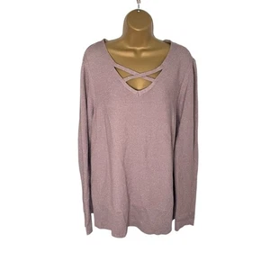 Relativity Criss Cross V-Neck Metallic Knit Sweater Mauve XL - Picture 1 of 7