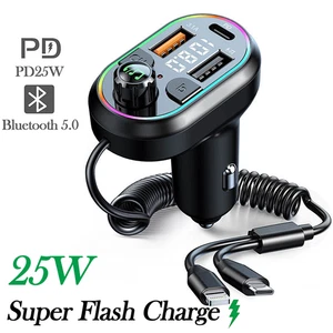Transmisor FM Bluetooth para Coche, Puerto Cargador Rápido Tipo-C 25W con Retráctil - Imagen 1 de 10