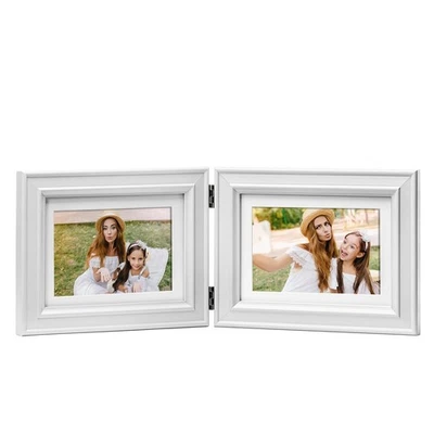 5x7 Double Picture Frame Horizontal Hinged Pine Wood Folding Photo Frame with... - Image 1 of 4