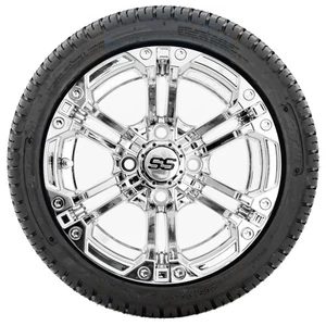 Set of 4 GTW 12" Specter Chrome Golf Cart Wheels on 17" Fusion Street Tires - Picture 1 of 5