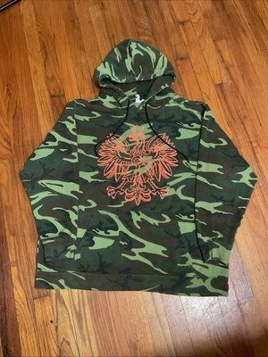 Y2K Camo Pullover Hoodie Orange Eagle Graphic XL Affliction Type Sweatshirt Vtg - Image 1 of 4