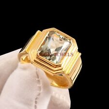 Natural Green Amethyst Gemstone Gold Plated 925 Sterling Silver Men's Ring #4705