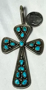 LARGE NATIVE AMERICAN STERLING SILVER TURQUOISE CROSS IRENE CHQUITO-FREE SHIP - Picture 1 of 4