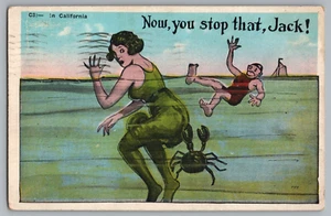 Postcard Comic Ocean Man Women Crab - Picture 1 of 2
