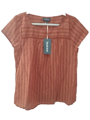 NWT Modcloth Size Small Boxy Linen Blend Blouse Top Orange Stripe - Image 1 of 4