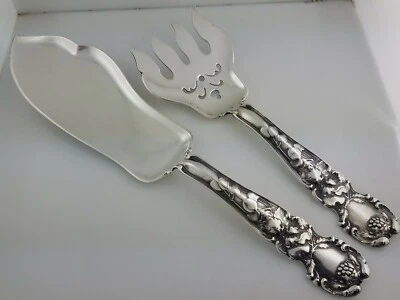 Sterling GORHAM 2pc Fish Serving Set MARTELE style ART NOUVEAU Cherries c1904 Foto 1 de 4