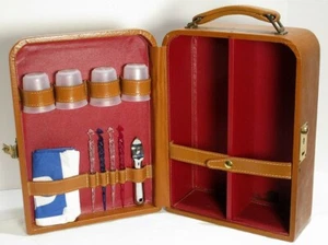 Vintage Mid Century Travel Bar Suitcase & Flask 1960's Top Grain Cowhide Leather - Picture 1 of 13