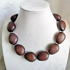 Chaps Statement Chunky Brown Wood like Beads w Silver Bead Dividers Necklace 20" - Picture 1 of 3