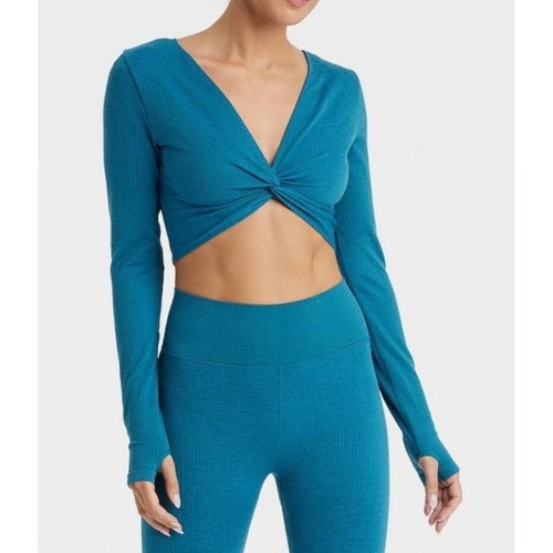 JoyLab Women's Wear 2 Ways Long Sleeve Crop Top Blue XL eBay