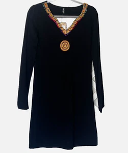 Sacred Threads Beaded Dress Womens S Ethnic Western Tribal Long Sleeve Boho - Picture 1 of 6