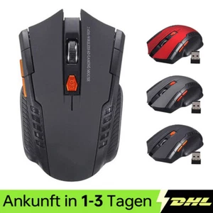 Funk Maus Gaming Kabellos Wireless Mouse Für PC Laptop Schwarz Grau Rot Blau USB - Bild 1 von 10