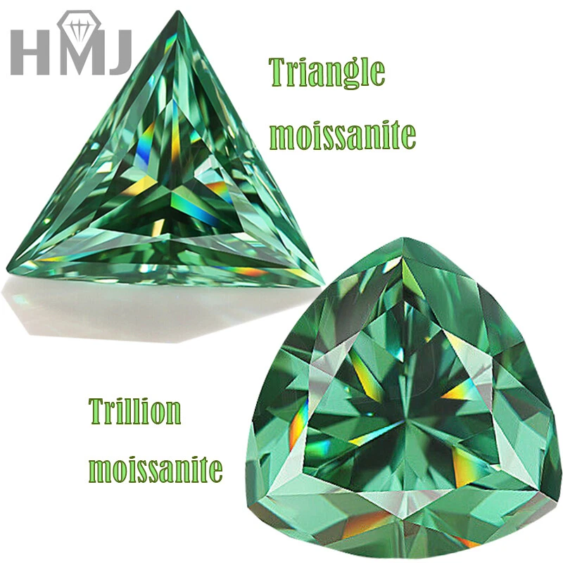 Triangle Cut Green Color Trillion Cut Moissanite Loose Gemstone VVS1 With GRA - Image 1 of 4