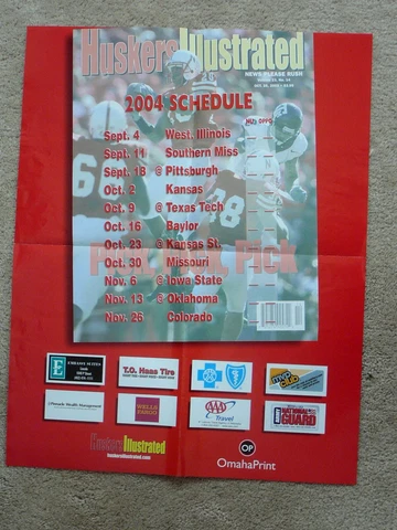 NEBRASKA CORNHUSKERS FOOTBALL 2004 SCHEDULE POSTER - HUSKERS ILLUSTRATED EX Cover