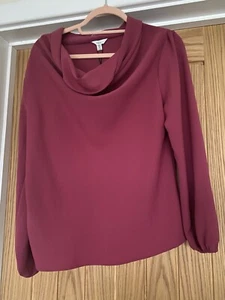 M&Co Dark Pink Burgundy Cowl Neck Blouse s12 Long Sleeves with elasticated wrist - Picture 1 of 12