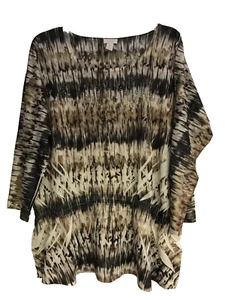 Chicos Sz 3 Womens Blouse Studs Long Sleeve Peplum Pullover Sheer Large - Picture 1 of 11