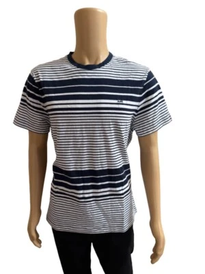 Camiseta 100% Algodón Michael Kors Blanco Azul Rayas Camiseta Logo Para Hombres XL $69.50 Foto 1 de 4
