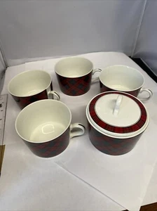 Sasaki Tartan design by Charles Roberts Japan 4 Cups / Sugar Bowl - Picture 1 of 4