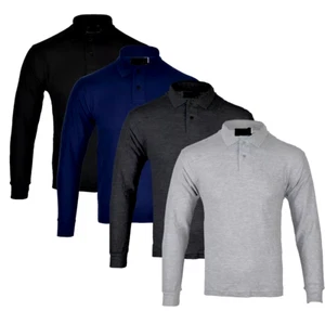 Men’s Long Sleeve Pique Polo Shirt–Casual & Workwear Cotton poly Button Collar - Picture 1 of 10