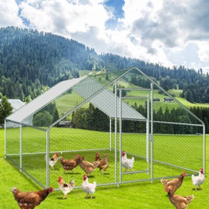 10x13ft Walk in Metal Chicken Coop Hen House Poultry Cage w/ Chicken Run Cover - Picture 1 of 7