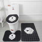 3 Piece Printed Bathroom Rug S et, Bath Mat,Toilet Lid Cover Soft Contour Rug