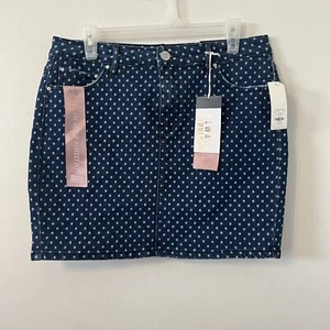 Casi Famosa Mini Falda Denim Lunares Talla 13 Mediana Ascensión Azul Blanca Informal ¡Nueva con Etiquetas! - Imagen 1 de 7
