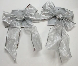 (2) Omni Horticulture Christmas Holiday Bows ~ Silver Glitter 7.5"x11" Each NEW - Picture 1 of 1