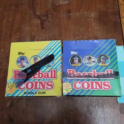 2 boxes- one 1989 and one 1990 TOPPS BASEBALL COINS  - BOXES OF 36 SEALED PACKS - Image 1 of 4
