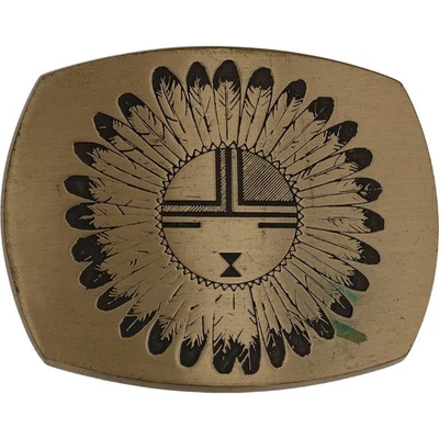 Nuevo Bronce Hopi Sunface Nativo Americano Kachina Bailarina Pueblo De Colección Hebilla de Cinturón Foto 1 de 4