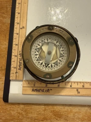 Brújula de barco de latón antigua Star Compass Co. Boston - cardán marítimo Foto 1 de 4