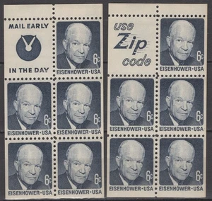 SC# 1393b - 6¢ D. Eisenhower 2 Booklet Panes of 5 Stamps - Slogan IV & V - Picture 1 of 1