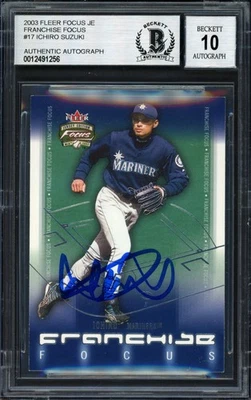 Ichiro Suzuki Auto 2003 Fleer Focus Jersey Edition Franchise Card 17 Sig 10 BAS - Image 1 of 2