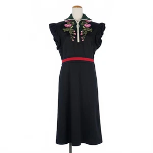 Gucci floral embroidered sleeveless stretch dress, half-zip, size L, black - Picture 1 of 6