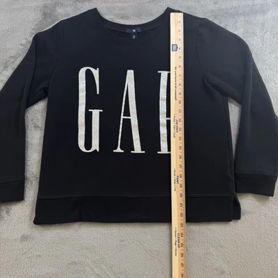 GAP Pullover Crewneck Sweatshirt Black w/ Silver Glitter Logo Women's Size Large - Image 1 of 4