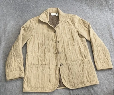 Alfred Dunner Petite Womens 8P Beige Quilted Button Up Brown Nylon Lined Jacket - Image 1 of 4