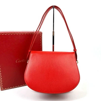 Cartier Mastline Unisex Shoulder Bag Red Leather Gold Hardware 2-Way Used - Image 1 of 4