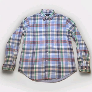 Herren Polo Ralph Lauren DOUBLE FACED blau kariert Knopf Sport Hemd Chambray Futter - Bild 1 von 7