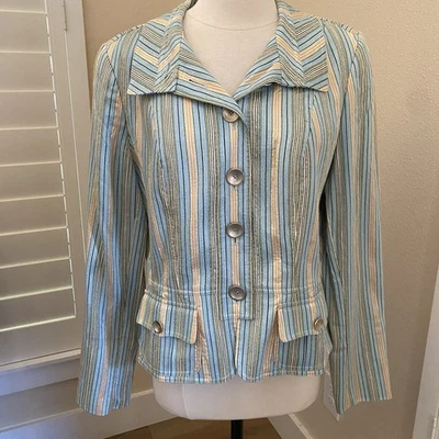 Carlisle Pastel Blazer Striped Jacket  Pastel Textured 100% Silk Lined Fitted 12 - Image 1 of 4