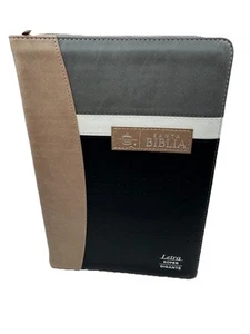 biblia letra Gigante 19 Puntos rv1960 Manual Negro Beige Con Indice Y Cierre - Picture 1 of 11