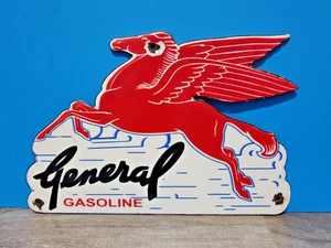 VINTAG PEGASUS GENERAL GASOLINE PORCELAIN ENAMEL METAL PLATE TOPPER SIGN 9" X 6" - Picture 1 of 6