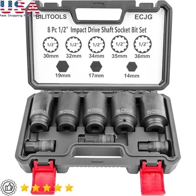 1/2" Drive Deep Axle Nut Socket Set 8 Piece Impact Tool Steel Storage Case New - Image 1 of 4