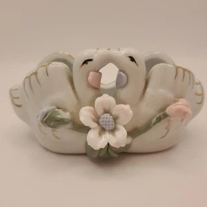 Vintage Ceramic Double White Swan with Pink Flower Trinket Holder - Picture 1 of 8