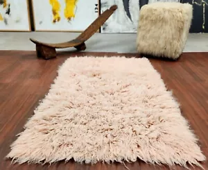 SUPER THICK DUSTY ROSE 3X5 FLOKATI RUG | LONG 3.5" WOOL PILE | WOOL AREA RUG - Picture 1 of 5