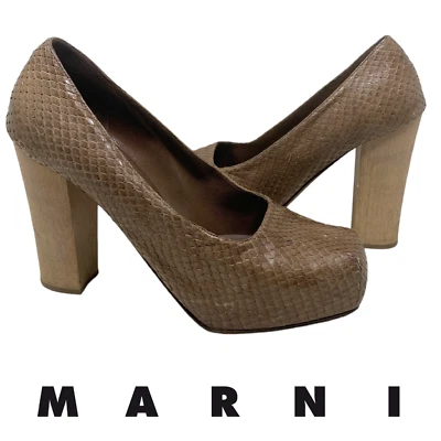 Marni 棕色蛇皮高跟鞋 尺寸 EU 40 US 10 平台厚木跟 方头 — 第 1/4 张图片