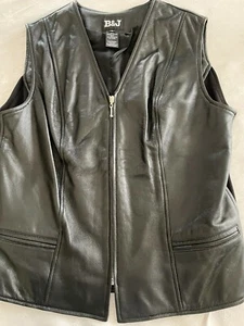 Womens B & J Black Motto Leather Zip Up Vest Size Large - Picture 1 of 10