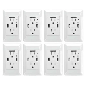 Wall Dual USB Outlet Charger Receptacle 4.2A High Speed 15A W/LED Nightlight 8PK - Picture 1 of 12