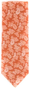 Finamore Napoli Orange, White Paisley Tie - 100% Linen - 3.5" Wide - Picture 1 of 4