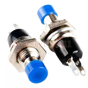 Interruptor de botón momentáneo 10 piezas azul SPST 8 mm 2 pines N/O push-on, liberación-off - Imagen 1 de 1