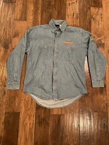 Vintage Mens Denim Shirt Race Rock Orlando Adult Medium M Racing 90s Cotton EUC - Picture 1 of 6